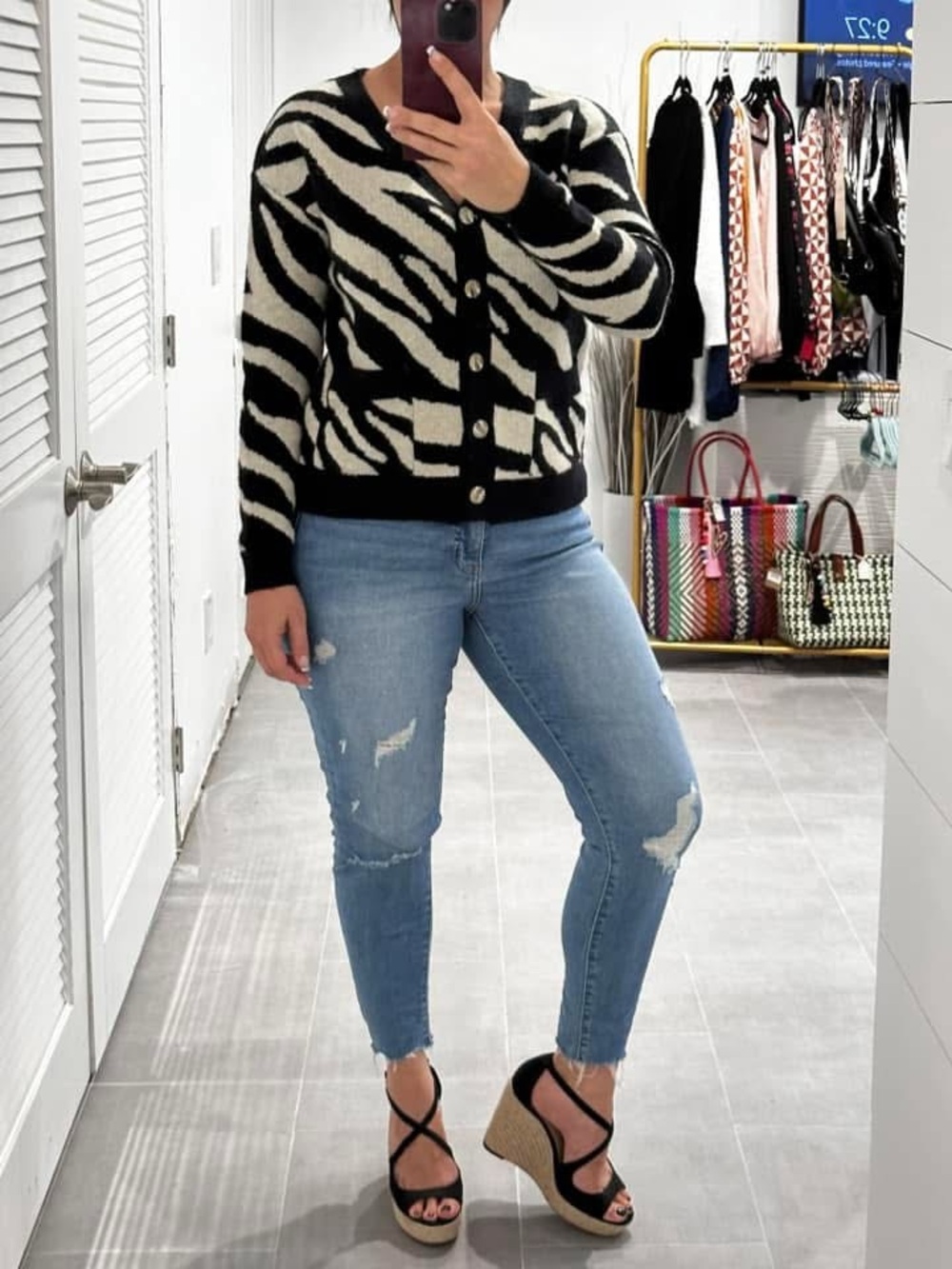 LuLaRoe Black & Cream Zebra-Print Kaitlyn Button Cardigan